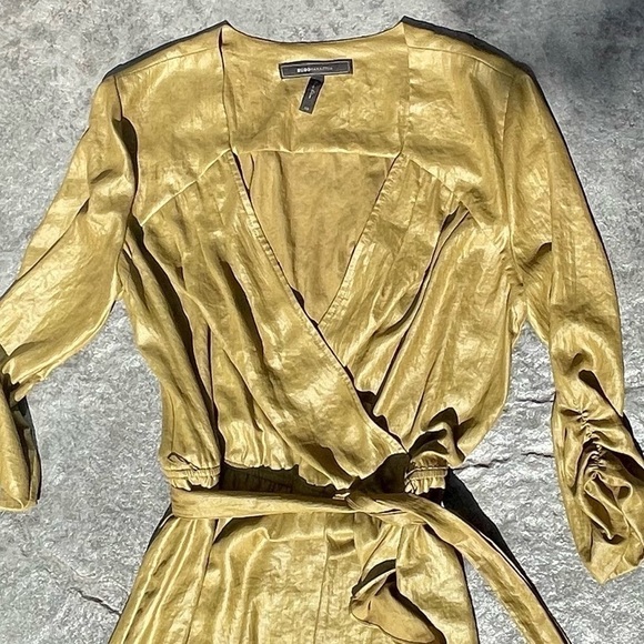 Bcbgmaxazria DARK CHARTREUSE green "TABEA" COCKTAIL DRESS silky shiny xs - Picture 5 of 6